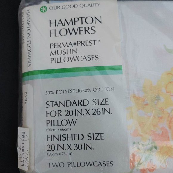 New Vintage Sears Standard Pillowcases Hampton Flowers Perm Prest Muslin Sealed - Picture 2 of 6